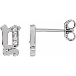 Ladies Natural Diamond Gothic Initial Y Earring (I1, H+) — 14K White Gold