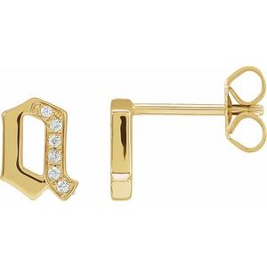 Ladies Natural Diamond Gothic Initial A Earring (I1, H+) — 14K Yellow Gold