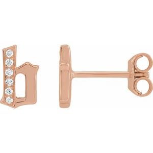 Ladies Natural Diamond Gothic Initial B Earring (I1, H+) — 14K Rose Gold