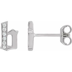 Ladies Natural Diamond Gothic Initial B Earring (I1, H+) — 14K White Gold