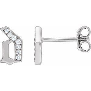 Ladies Natural Diamond Gothic Initial D Earring (I1, H+) — 14K White Gold