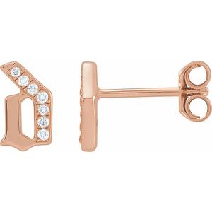 Ladies Natural Diamond Gothic Initial D Earring (I1, H+) — 14K Rose Gold