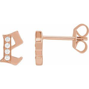 Ladies Natural Diamond Gothic Initial E Earring (I1, H+) — 14K Rose Gold