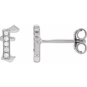 Ladies Natural Diamond Gothic Initial F Earring (I1, H+) — 14K White Gold