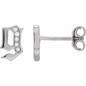 Ladies Natural Diamond Gothic Initial G Earring (I1, H+) — 14K White Gold