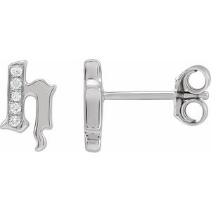 Ladies Natural Diamond Gothic Initial H Earring (I1, H+) — 14K White Gold