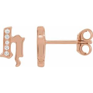 Ladies Natural Diamond Gothic Initial H Earring (I1, H+) — 14K Rose Gold