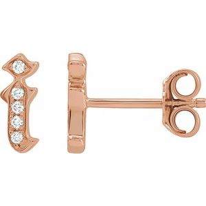 Ladies Natural Diamond Gothic Initial I Earring (I1, H+) — 14K Rose Gold