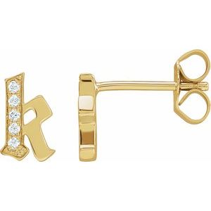 Ladies Natural Diamond Gothic Initial K Earring (I1, H+) — 14K Yellow Gold