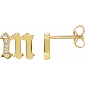 Ladies Natural Diamond Gothic Initial M Earring (I1, H+) — 14K Yellow Gold