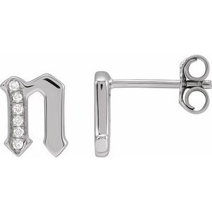 Ladies Natural Diamond Gothic Initial N Earring (I1, H+) — 14K White Gold