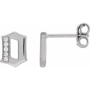 Ladies Natural Diamond Gothic Initial O Earring (I1, H+) — 14K White Gold