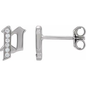 Ladies Natural Diamond Gothic Initial P Earring (I1, H+) — 14K White Gold