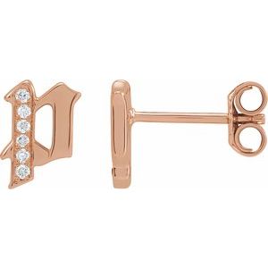 Ladies Natural Diamond Gothic Initial P Earring (I1, H+) — 14K Rose Gold