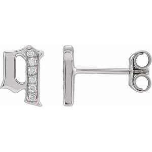 Ladies Natural Diamond Gothic Initial Q Earring (I1, H+) — 14K White Gold