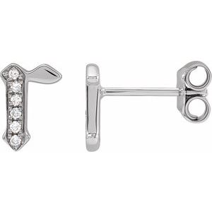 Ladies Natural Diamond Gothic Initial R Earring (I1, H+) — 14K White Gold