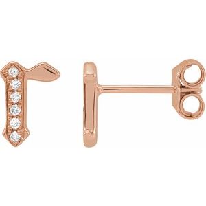 Ladies Natural Diamond Gothic Initial R Earring (I1, H+) — 14K Rose Gold