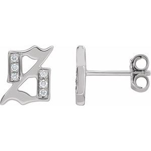 Ladies Natural Diamond Gothic Initial S Earring (I1, H+) — 14K White Gold