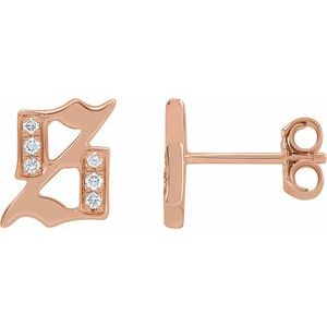 Ladies Natural Diamond Gothic Initial S Earring (I1, H+) — 14K Rose Gold