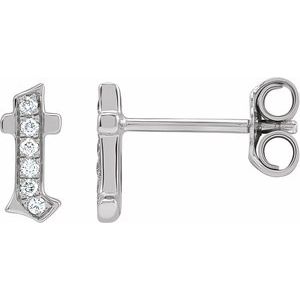 Ladies Natural Diamond Gothic Initial T Earring (I1, H+) — 14K White Gold