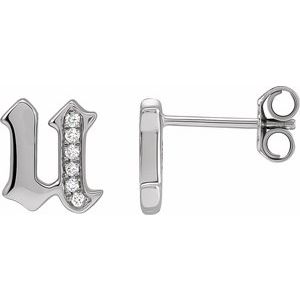 Ladies Natural Diamond Gothic Initial U Earring (I1, H+) — 14K White Gold
