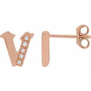 Ladies Natural Diamond Gothic Initial V Earring (I1, H+) — 14K Rose Gold