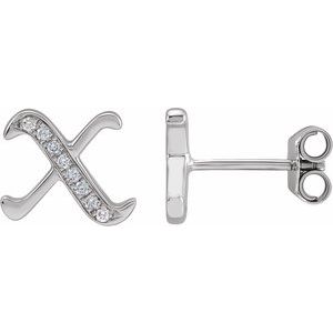 Ladies Natural Diamond Gothic Initial X Earring (I1, H+) — 14K White Gold
