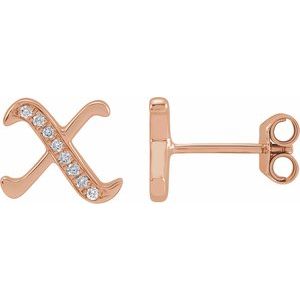 Ladies Natural Diamond Gothic Initial X Earring (I1, H+) — 14K Rose Gold