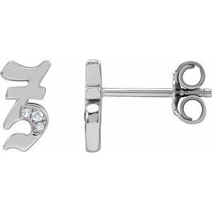 Ladies Natural Diamond Gothic Initial Z Earring (I1, H+) — 14K White Gold