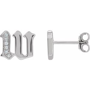 Ladies Natural Diamond Gothic Initial W Earring (I1, H+) — 14K White Gold