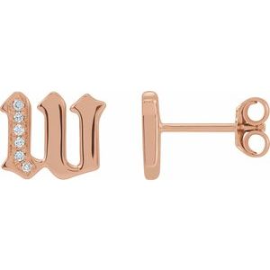 Ladies Natural Diamond Gothic Initial W Earring (I1, H+) — 14K Rose Gold