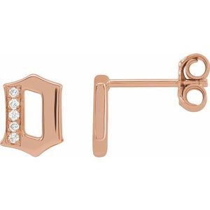 Ladies Natural Diamond Gothic Initial O Earring (I1, H+) — 14K Rose Gold