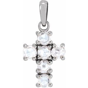 Ladies Rose-Cut Natural Diamond Cross Pendant (Vs/Si1, Ghi) — Sterling Silver