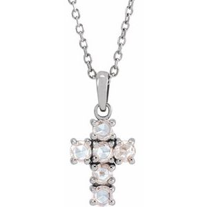 Ladies Rose-Cut Natural Diamond Cross Necklace (Vs/Si1, Ghi) — Sterling Silver
