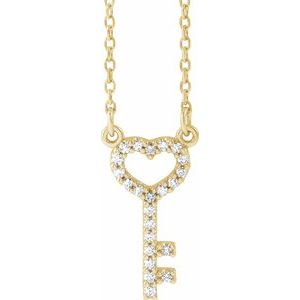Ladies Natural Diamond Heart Key 16 1/ Necklace (I1, G-H) — 14K Yellow Gold