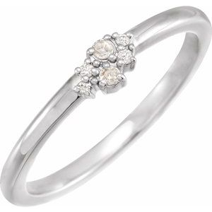 Ladies Rose-Cut Faceted Natural Diamond Stackable Ring (VS1-SI1/I1, GHI) — Sterling Silver