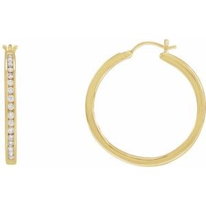Ladies Natural Diamond Hoop Earrings — 14K Yellow Gold