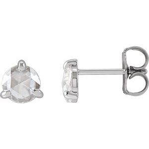 Ladies Rose-Cut Natural Diamond Stud Earrings (Vs/Si1, Ghi) — Sterling Silver