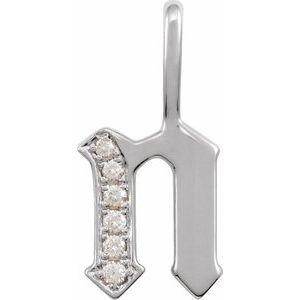 Ladies Natural Diamond Gothic Initial N Charm/Pendant (I1, H+) — 14K White Gold