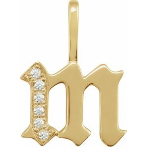 Ladies Natural Diamond Gothic Initial M Charm/Pendant (I1, H+) — 14K Yellow Gold