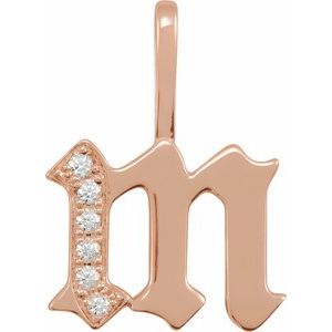 Ladies Natural Diamond Gothic Initial M Charm/Pendant (I1, H+) — 14K Rose Gold