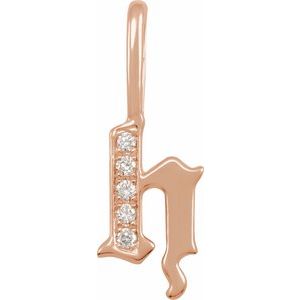 Ladies Natural Diamond Gothic Initial H Charm/Pendant (I1, H+) — 14K Rose Gold