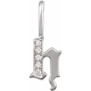 Ladies Natural Diamond Gothic Initial H Charm/Pendant (I1, H+) — 14K White Gold