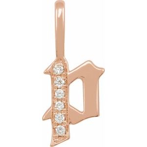 Ladies Natural Diamond Gothic Initial P Charm/Pendant (I1, H+) — 14K Rose Gold