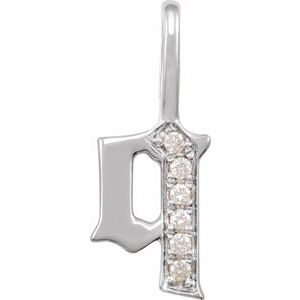 Ladies Natural Diamond Gothic Initial Q Charm/Pendant (I1, H+) — 14K White Gold