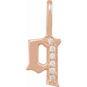 Ladies Natural Diamond Gothic Initial Q Charm/Pendant (I1, H+) — 14K Rose Gold