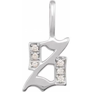 Ladies Natural Diamond Gothic Initial S Charm/Pendant (I1, H+) — 14K White Gold