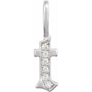 Ladies Natural Diamond Gothic Initial T Charm/Pendant (I1, H+) — 14K White Gold