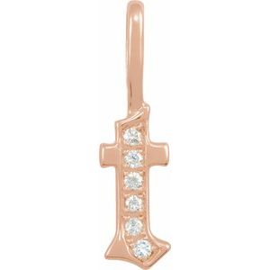 Ladies Natural Diamond Gothic Initial T Charm/Pendant (I1, H+) — 14K Rose Gold