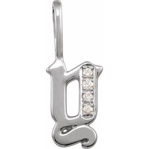 Ladies Natural Diamond Gothic Initial Y Charm/Pendant (I1, H+) — 14K White Gold